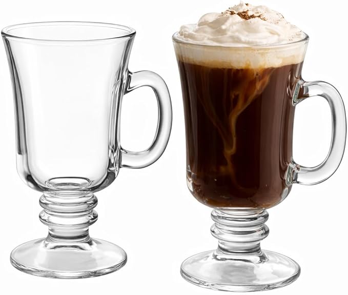 B Unique Lead-Free Irish Crystal Glass Set for Coffee, Mulled Wine, Tea & Other Beautiful Drinks for Entertaining – Pack of 2