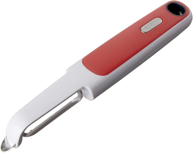 Zyliss Soft Skin Fruit & Vegetable Peeler - Stainless Steel Serrated Peeler - Perfect for Potato, Cucumber, Carrot, Apple, Orange, Tomatoes, & More - Comfort Grip Peeler Kitchen Tool - Red