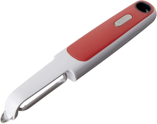 Zyliss Soft Skin Fruit & Vegetable Peeler - Stainless Steel Serrated Peeler - Perfect for Potato, Cucumber, Carrot, Apple, Orange, Tomatoes, & More - Comfort Grip Peeler Kitchen Tool - Red