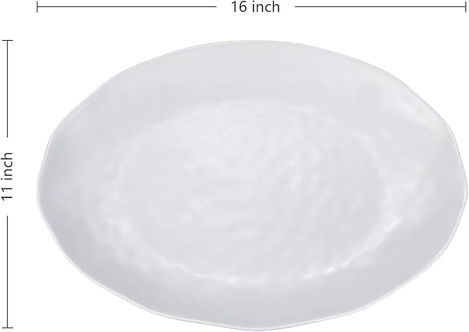 Yalin Oval Large Serving Platter, 16 Inch Melamine Serving Tray, Great for Restaurant, Steak, Salad and Everyday, Set of 2 White Dinner Plates
