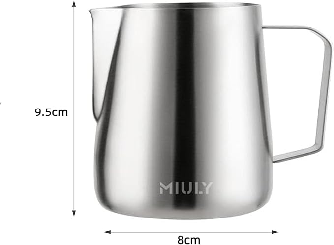Miuly Milk Frothing Jug Small, 14oz/420ml Milk Frother Cup 304 Stainless Steel Steaming Pitcher With Internal Scale, Espresso Accessories, Frother Pitcher For Espresso Machine Cappuccino Latte Art