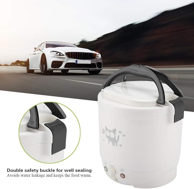Mini Rice Cooker, 12v Electric Lunch Box Portable Travel Cooker for Car, Multifunctional Electric Food Steamer, Fast Cooking, Fully Automatic, Non Stick Pot for Travel, Camping (White)