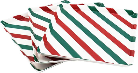 GWPP 10.5" x 10.5" x 3/4" Melamine Plastic Breakfast Serving Tray, Set of 3. for Restaurant Indoor or outdor Picnic Camping. (Red and Green Lines)