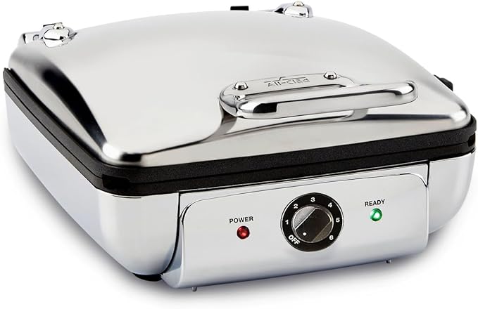 All-Clad Stainless Steel Waffle Maker 4 Section, Thick Belgium Waffle Makers, Upright Storage 1600 Watts, Nonstick, 6 Browning Levels, Dishwasher Safe