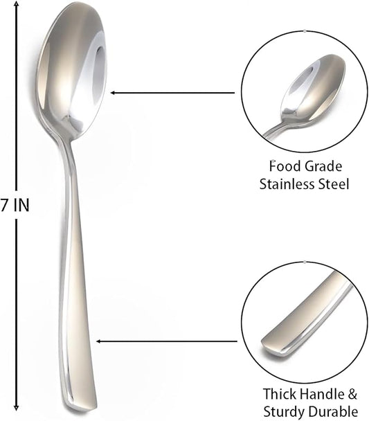 8-Piece Spoons Set, 7 Inch Stainless Steel Teaspoon, Tablespoon, Silverware Spoons for Home,Kitchen or Restaurant, Dishwasher Safe
