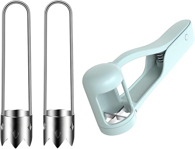 Fruit and Vegetable Corer Pepper Seed Apple Remover Bell Pepper Tomato Corer Tool Stainless Steel Kitchen Gadget (2 Pepper Corer + Grape cutter)