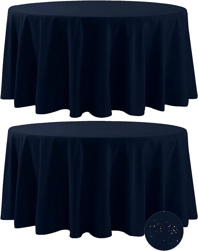 Fokitut 2 Pack Waterproof Round Tablecloth, 108 Inch, Stain Resistant and Wrinkle Polyester Table Cloth, Fabric Table Cover for Kitchen Dining, Wedding, Party, Holiday Dinner-Navy
