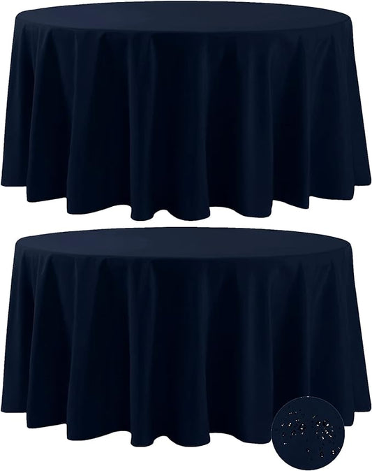 Fokitut 2 Pack Waterproof Round Tablecloth, 108 Inch, Stain Resistant and Wrinkle Polyester Table Cloth, Fabric Table Cover for Kitchen Dining, Wedding, Party, Holiday Dinner-Navy