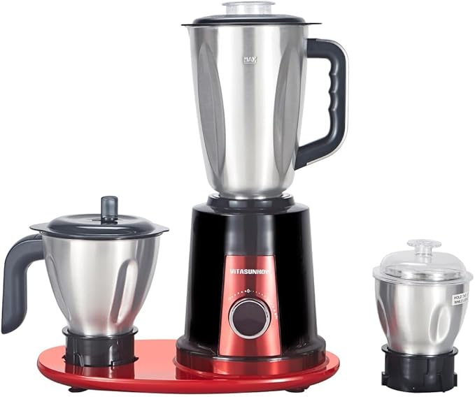 Vitasunhow Indian Mixer Grinder, features 800 Watt motor Comes with 3 Stainless Steel Jars
