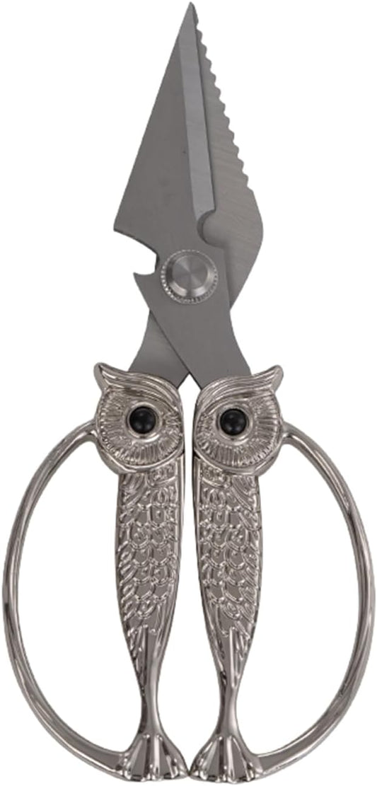 WARMHEART Owl Kitchen Scissors All Purpose, Stainless Steel Heavy Duty Sharp Shears for Meat, Chicken, Fish, Poultry, Herb, Bread (Pearl, Large)