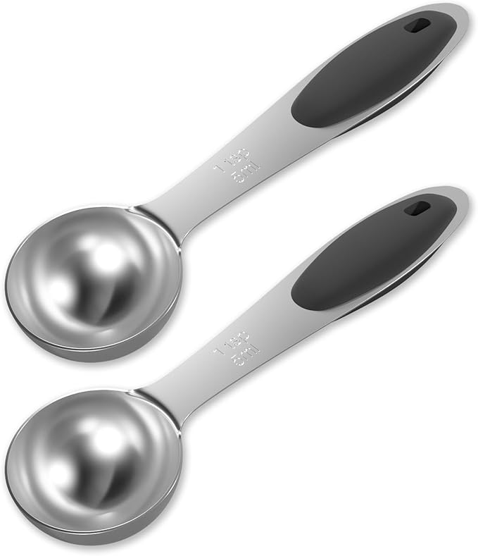 LEIFENY 2PCS 1 Tsp(1/3tbsp, 1/6oz, 5ml) Single Measuring Spoon with Black Silicone Grip, Stainless Steel Individual Measure Scoop Only