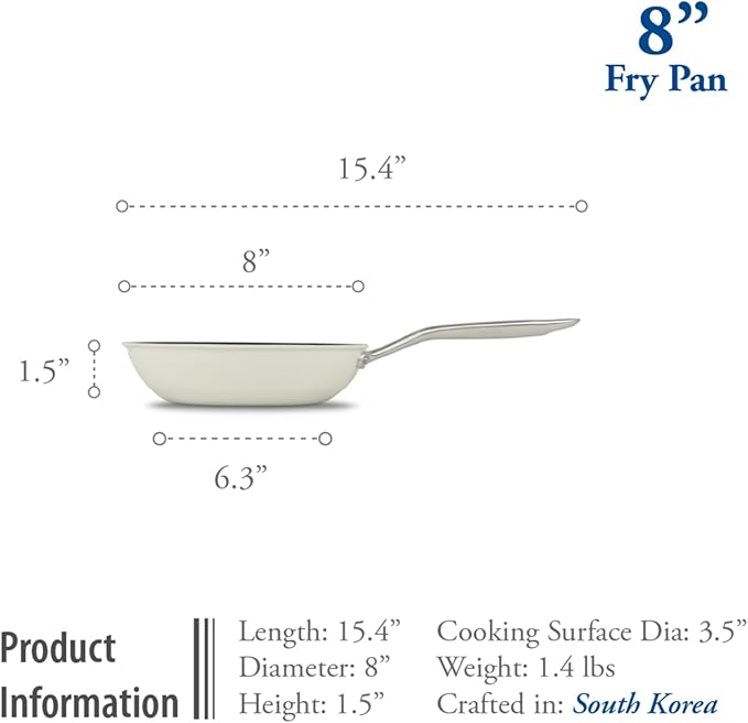 ValenCera TeChef Collection 8" Ceramic Nonstick Frying Pan Skillet, Nontoxic - Free of PFAS, PFOA, PTFE, Made in Korea (8-in)