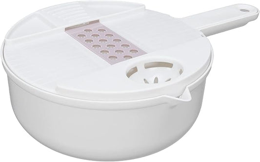 Fdit Multi Vegetable Cutter, 12 in 1 Manual Food Chopper with Hand Guard, Stainless Steel Blades, White, Kitchen Slicing Tool
