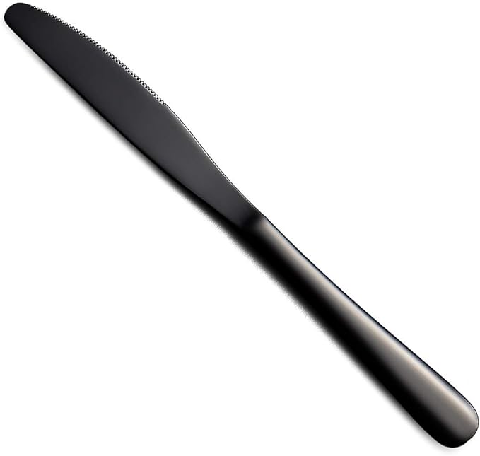 Black Dinner Knives Set Of 12, Berglander Stainless Steel Titanium Plating Shiny Black Dinner Knife, Butter Knife Spreader Table Knives Sturdy And Dishwasher Safe