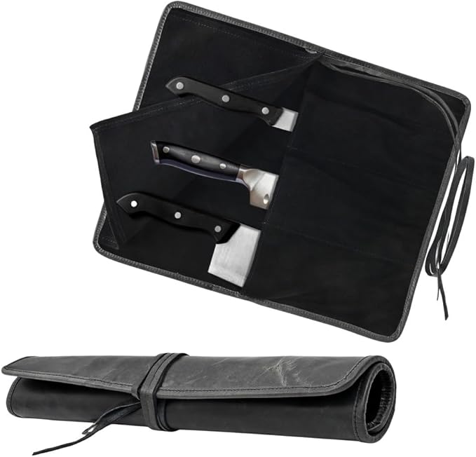 Autentico Genuine Buffalo Leather Small Knife Case Holder Chef's Knife Roll Holder Cutlery Sheath Carrying Case Organizer Storage Bag Travel Friendly Artist Gift for Men & Women Teak