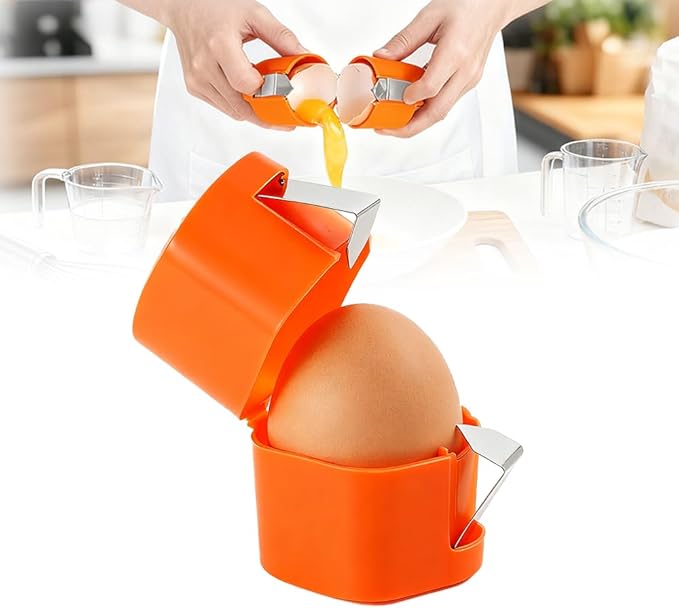 Stainless Steel Egg Shell Opener, 2026 New Egg Cracker Tool for Raw Eggs, Hard Boiled Egg Peeler Handheld Eggshell Breaker Multifunctional Egg Cutter Egg Separator Kitchen Gadgets (Orange)