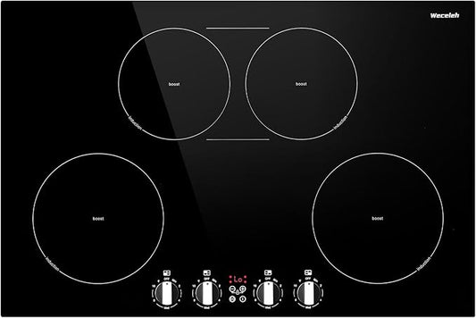 30 Inch Induction Cooktop 4 Burner with Bridge Element, 7800W Built-in Stove Top, Booster Function, 10 Power Levels, Timer & Child Safety Lock, Knob Control, 220-240V