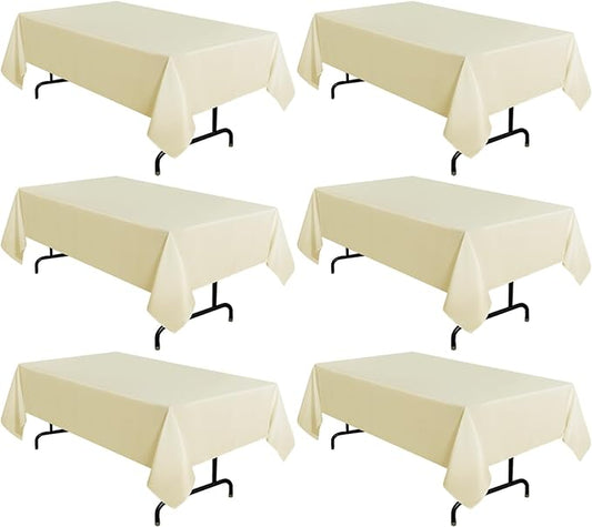 sancua 6 Pack Beige Tablecloth 60 x 102 Inch, Rectangle Table Cloth for 6 Feet Tables - Stain and Wrinkle Resistant Washable Polyester Table Cover for Dining Tables, Buffet Parties and Camping