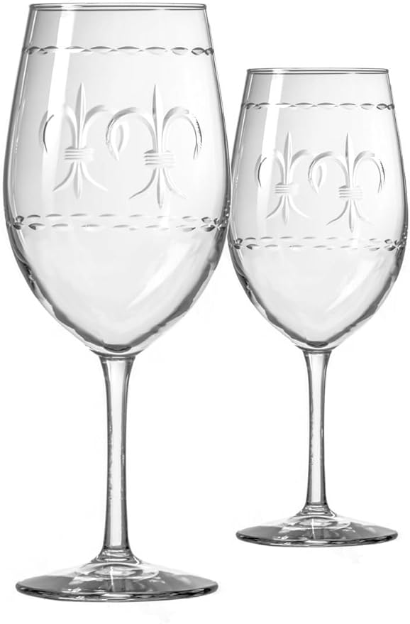 Rolf Glass Fleur De Lis All Purpose Wine Glass 18 Ounce | Set of 2 Large Wine Glasses | Lead-Free Engraved Crystal Glass | Made in the USA