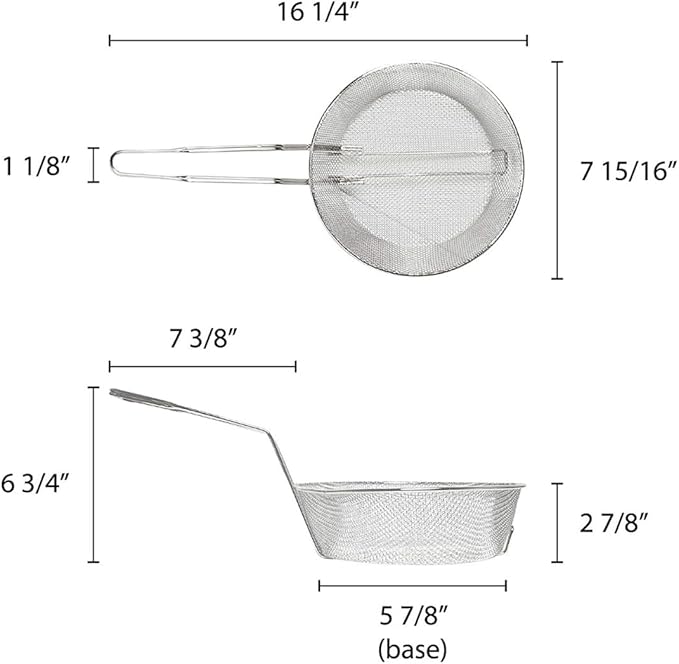 TrueCraftware-8-inch Round Fine Mesh Culinary Basket Nickel Plated with 9-1/8" Handle Length- Kitchen Frying Utensil Food Strainer Skimmer Spoon for Cooking