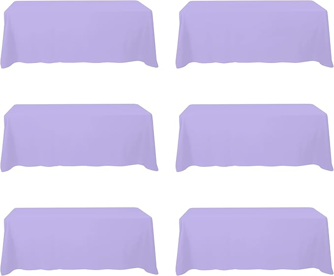 BRILLMAX 6 Pack Lavender Tablecloths 90 x 156 Inch for 8ft Rectangle Tables - 150 GSM Polyester Fabric, Floor Length Drop, Water, Stain & Wrinkle Resistant Cloth Cover for Wedding Reception Banquet