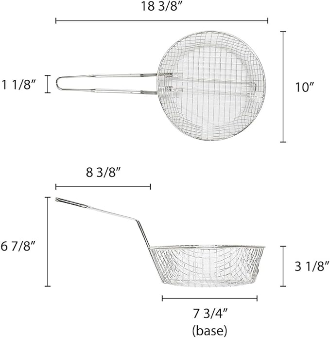 TrueCraftware- 10" Round Coarse Mesh Culinary Basket Nickel Plated with 9-1/8" Handle Length- Kitchen Frying Basket Food Strainer Skimmer Strainer for Cooking Home Kitchen Restaurants