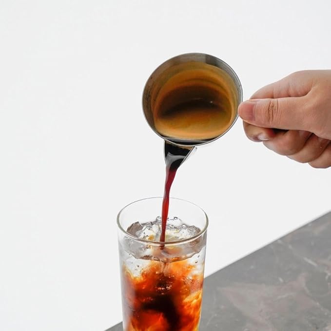 watchget 3.4oz/100ml Crema-Removed Espresso Shot Cup with Wooden Handle Stainless Steel Espresso Measuring Cup Espresso Shot Pitcher with V-Shaped Mouth for Barista Cafe Home