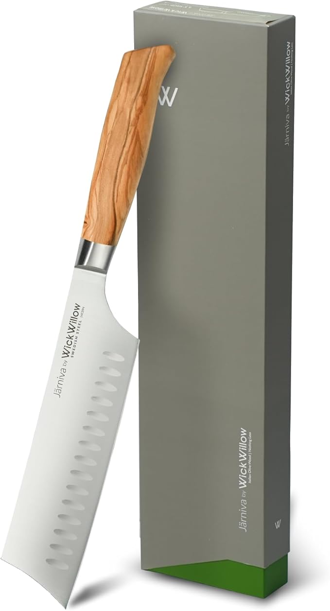 6.5 Inch Nakiri Knife – Swedish Steel Vegetable Blade with Italian Olive Wood Handle – Sharp Prep Tool for Chopping, Slicing and Daily Kitchen Use
