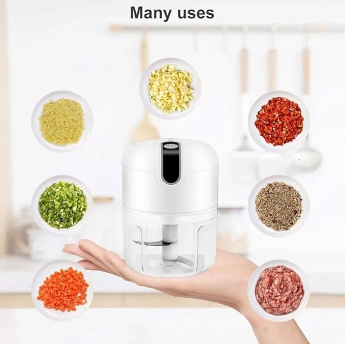 Electric Stainless Steel Garlic Chopper with 3 chopping Blades for Food Processing Meat, Vegetables, Fruits