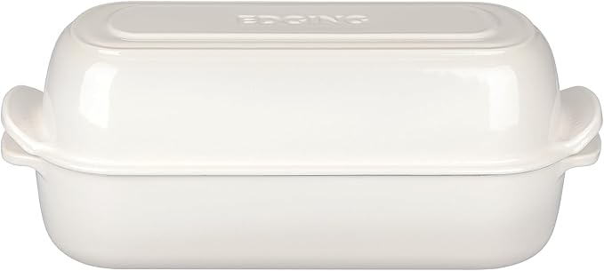 EDGING CASTING Enameled Cast Iron Loaf Pan with Lid, Bread pan, Dutch Oven Bread pan for Homemade Sourdough Bread Baking, 12.5x5.5 inch, 5qt, White