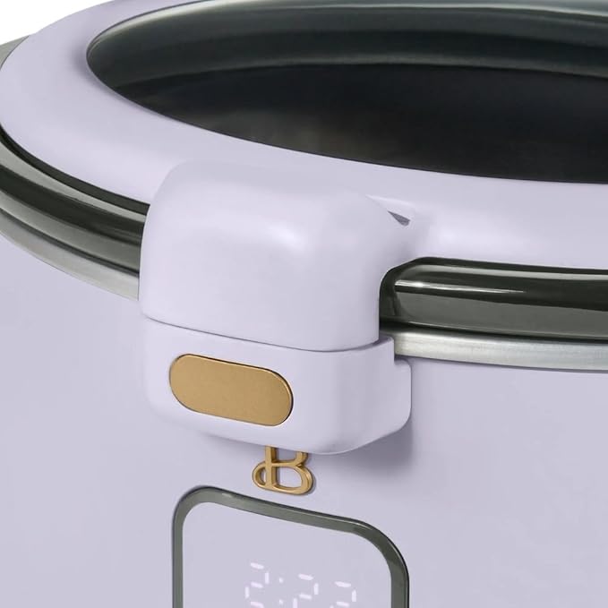 Beautiful by Drew 4.0-Quart Programmable Slow Cooker with Hinged Lid, Digital Timer, Keep Warm Function, Removable Stoneware Pot, Stainless-Steel Accents (Lavander)