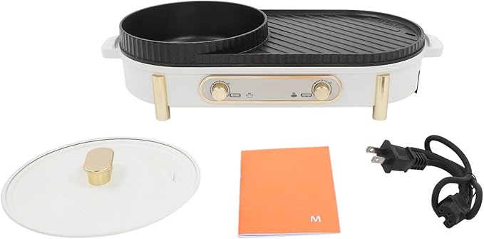 2-in-1 Hot Pot with Grill,1700W Electric BBQ Pan Grill and Hot Pot with Lid, Oval Shabu Shabu Pot with Grill Plate, 110V Tabletop Mandarin Duck Pot with Temperature Independent Control for 3-8 Person