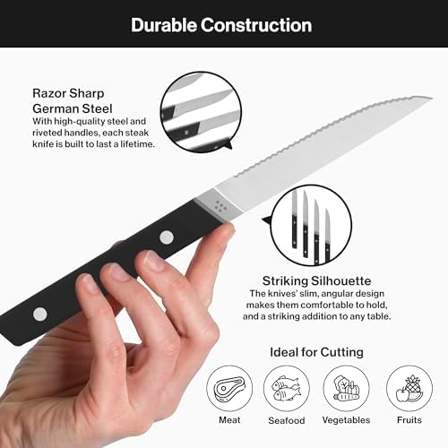 Misen Steak Knives Set of 4 - Precision Serrated Blades for Effortless Dining - German Stainless Steel - Superior Cuts with Four Steak Knives - Comfortable, Sleek Handles - Green