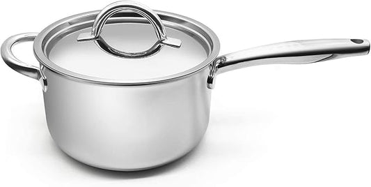 Fortune Candy 3.5-Quart Saucepan with Lid, Tri-Ply, 18/8 Stainless Steel, Advanced Welding Technology, Dishwasher Safe, Induction Ready, Mirror Finish