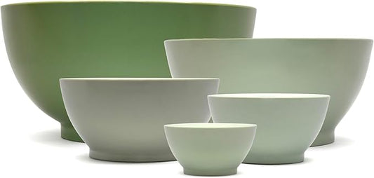 5-Piece Non-Spill Plastic Mixing Bowl Set - Reusable Nesting Kitchen Bowls with Concave Inner Lip and Non-Slip Base - Ideal for Baking, Prepping, Cooking and Serving - Sage Green