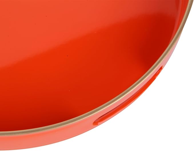 Sturdy Acrylic Serving Tray with Handles-13Inch, Morden Plastic Round Serving Tray for Coffee Table Bathroom, Ottoman, Home Decor (Round - Pink) (Orange, 13" x 13" x 1.4")