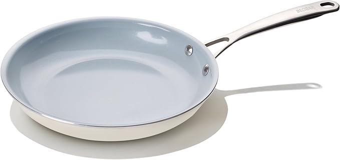 BECIGAR 20CM Ceramic Frying Pan with Stainless Steel Handle - Perfect Non Stick Frying Pans for Steak & Non Stick Cooking-Ceramic Pans Frying Pan Trendy Kitchen Essential for Young Chefs(Cream White)