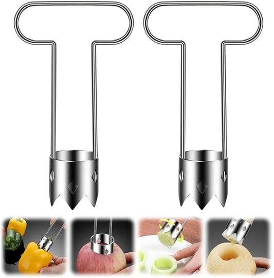Red Bell Pepper Corer, 2025 Upgraded Stainless Steel Fruite Corer,Vegetable Pineapple Corer Tool Cutter Pepper Seed Remover Tool,For Vegetables Fruit Corer Kitchen Gadget (2, B)