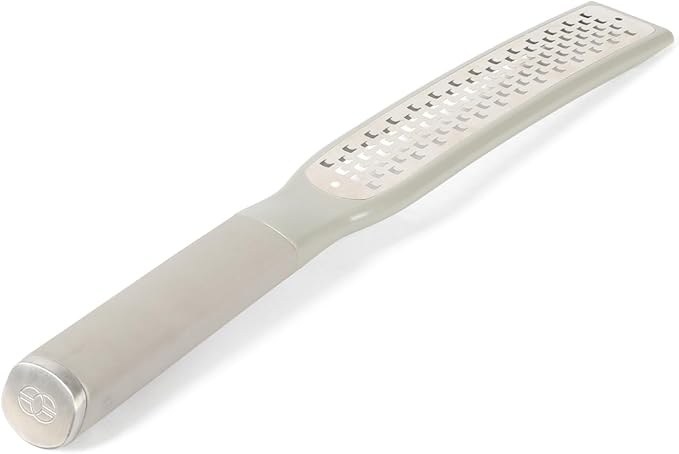 Calphalon Edge Stainless Steel Handheld Grater Lemon Zester W/Cover & Rubber Handle - Taupe