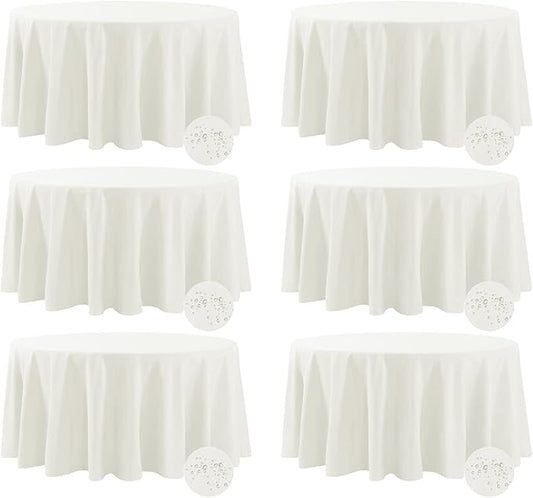 Fokitut 6 Pack Waterproof Round Tablecloth, 120 Inch, Stain Resistant and Wrinkle Polyester Table Cloth, Fabric Table Cover for Kitchen Dining, Wedding, Party, Holiday Dinner-Ivory