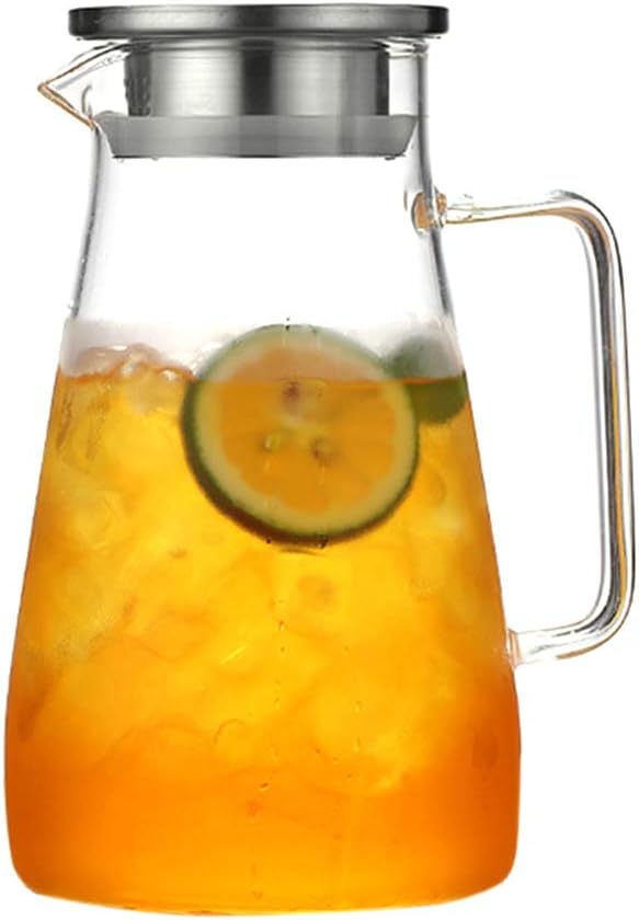 Large Capacity Teapot Glass Tea Maker Heat Bottles with Removable Stainless Steel Cover, Teapot for Loose Leaf and Blooming Tea and Fruit Tea (Pyramid 1800ml)