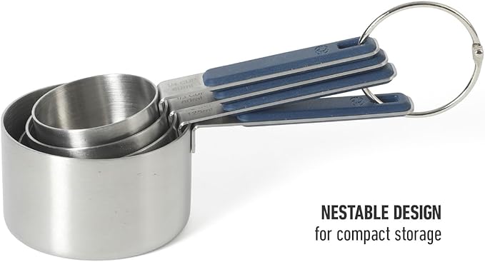 Calphalon Prime 4 Piece Stainless Steel Measuring Cups W/Navy Blue Silicone Handles