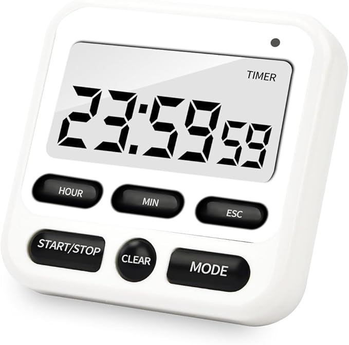 Multifunctional Kitchen Timer with Silent/Alert Mode, 24-Hour Clock, Memory Recall, Fast-Forward, and Magnetic Back for Cooking, Baking, Teaching(White)