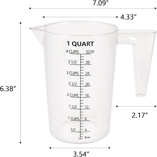Food-Grade Plastic Measuring Pitcher – 32 Ounce & 4 Cups Measuring Cups with Handle for Liquid, Motor Oil, Pool & Lawn Chemicals, Dilution, Soap Mixing, Brewing, Commercial & Kitchen Use(1000ml)