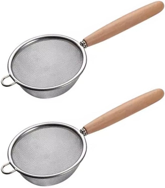 2Pcs Stainless Steel Fine Mesh Strainer Versatile Long-Handle Sieves for Flour Tea Coffee Oil Filtering(3.15-Inch)