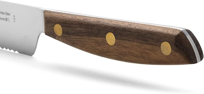 Arcos Bread Knife 8 Inch Nitrum Stainless Steel and 200 mm blade. Obtain a great variety of cuts for your food. Ideal knife for daily domestic use. Series Nordika. Color Brown.