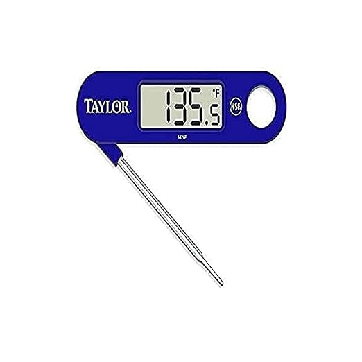 Taylor 1476FDA Compact Folding Probe Digital Thermometer with Magnet and Lanyard, 6.60' Height, 5.06' Width, 0.75' Length, Blue