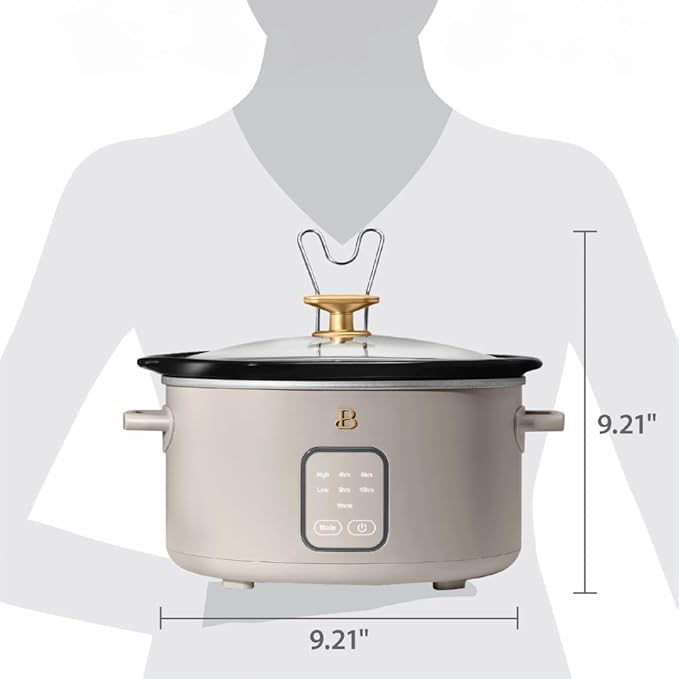 Beautiful 4-Quart Slow Cooker with Touch-Activated Display, Programmable Digital Controls, Removable Non-Stick Pot, Keep Warm Function (Porcini Taupe)