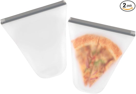 Lerine Reusable Freezer Bags 2 Pack, Dishwasher Safe Pizza Storage Container, Leakproof BPA Free Pizza Slice Storage Container for Leftover Pizza, Pizza Container for Freshness
