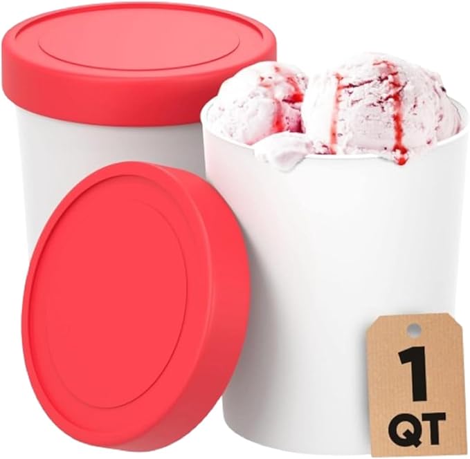 Starpack 'Freeze the Day' Ice Cream Storage Container for Freezer (2 Pcs) - 1 Quart Ice Cream Containers for Homemade Dessert - Reusable Frozen Treat Containers with Lids - Leak-Free Lids (Silicone)